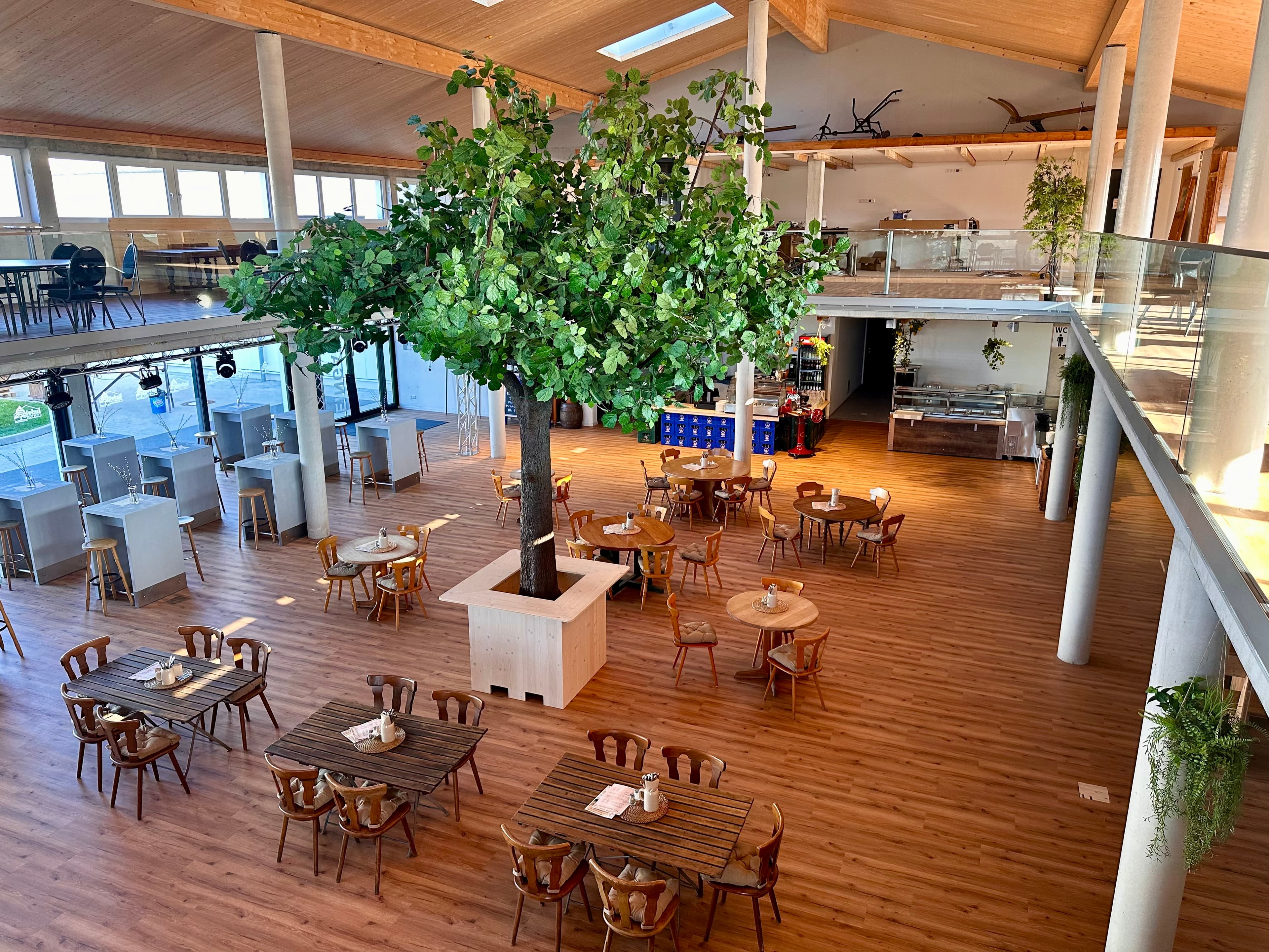 Blick in die Halle des Ludwig Center mit Sitzplätzen und Empore